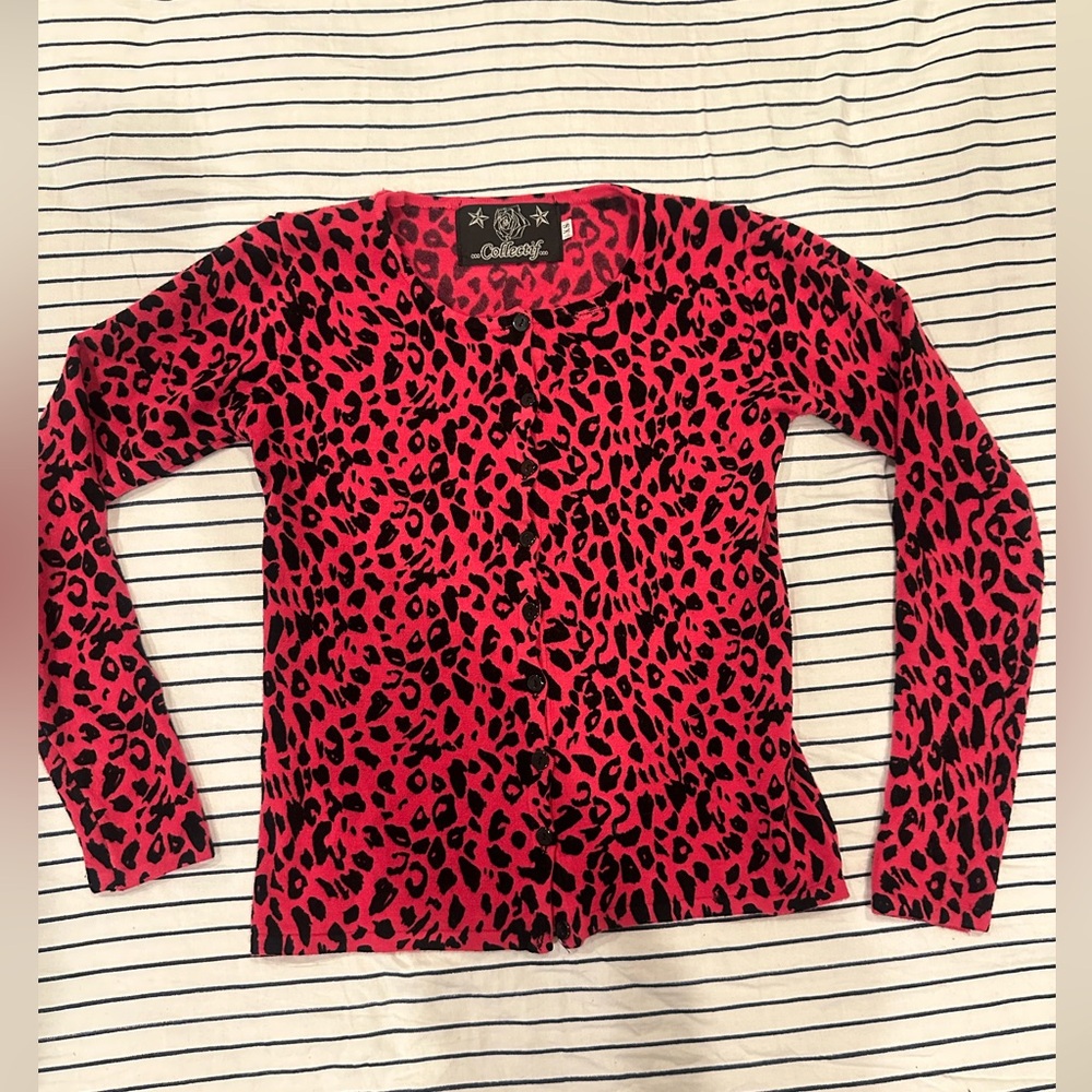 Collectif neon pink and Black Leopard Print Cardigan